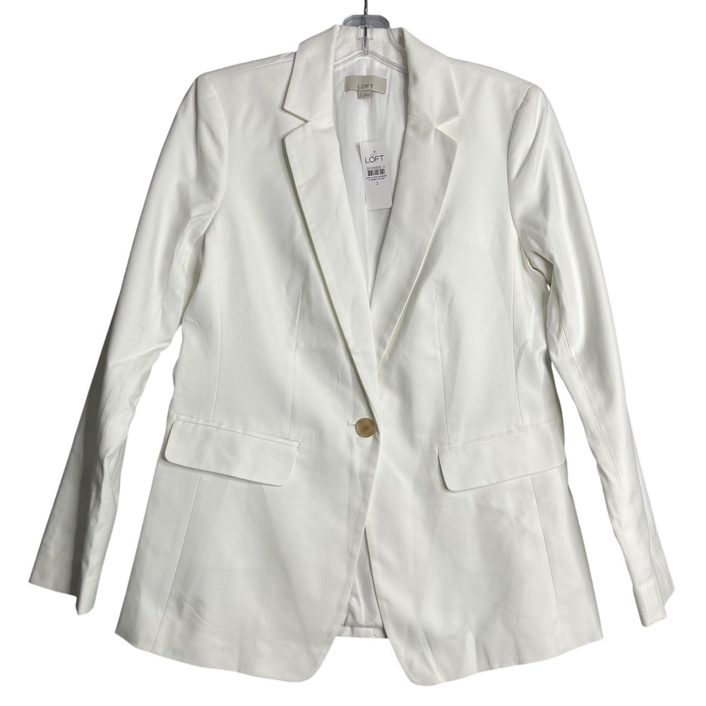 New Loft Slub Modern Blazer Womens 2 White Singe‎ Button Relaxed Preppy Career